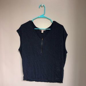 Sleeveless navy blouse